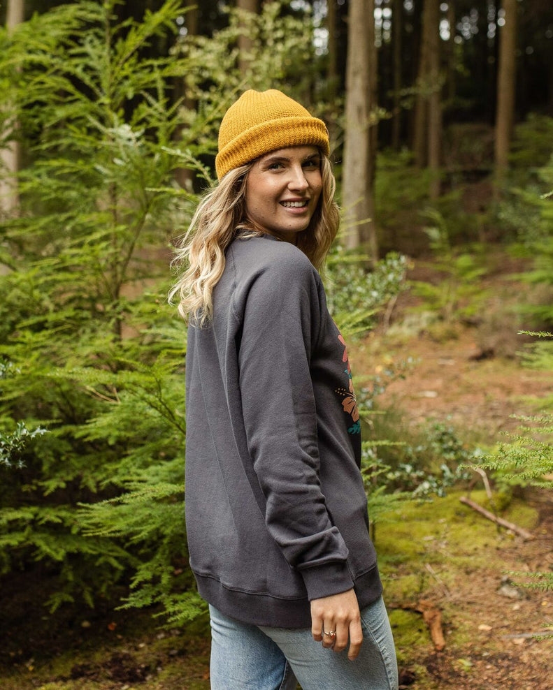 Passenger Floral Bloom Recycled Cotton Oversized Sweatshirt Charcoal