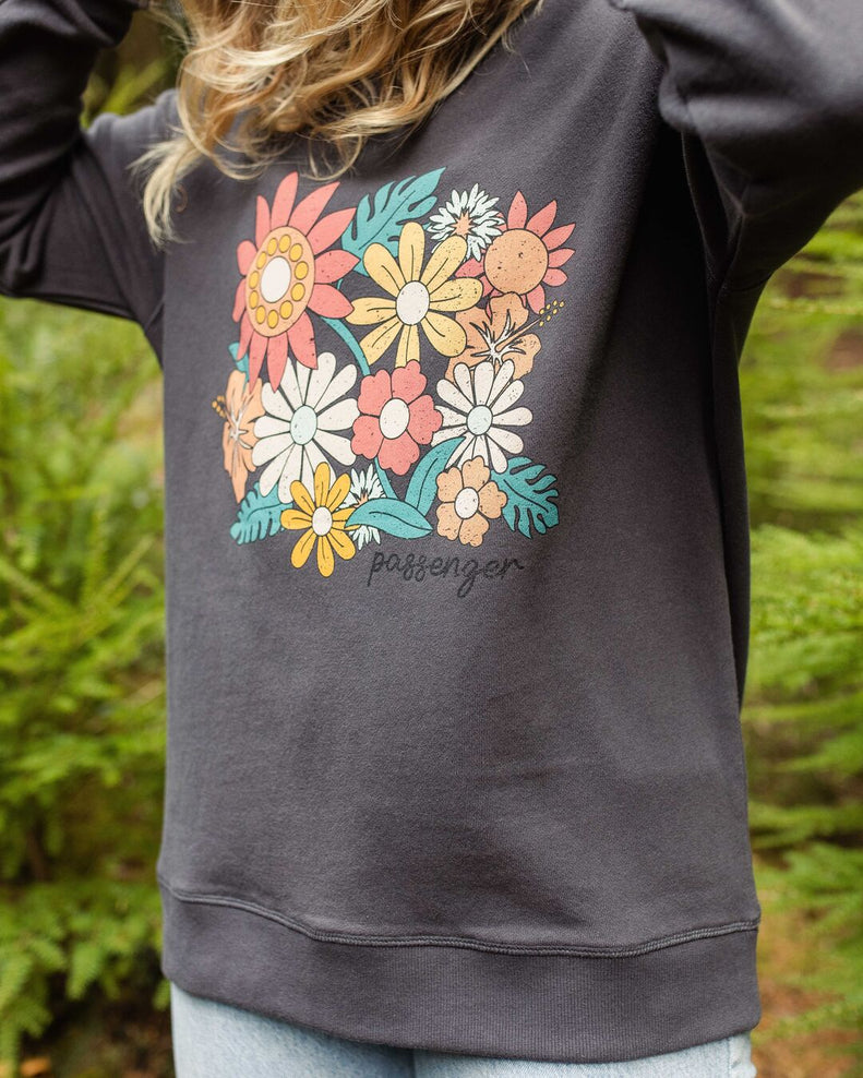 Passenger Floral Bloom Recycled Cotton Oversized Sweatshirt Charcoal
