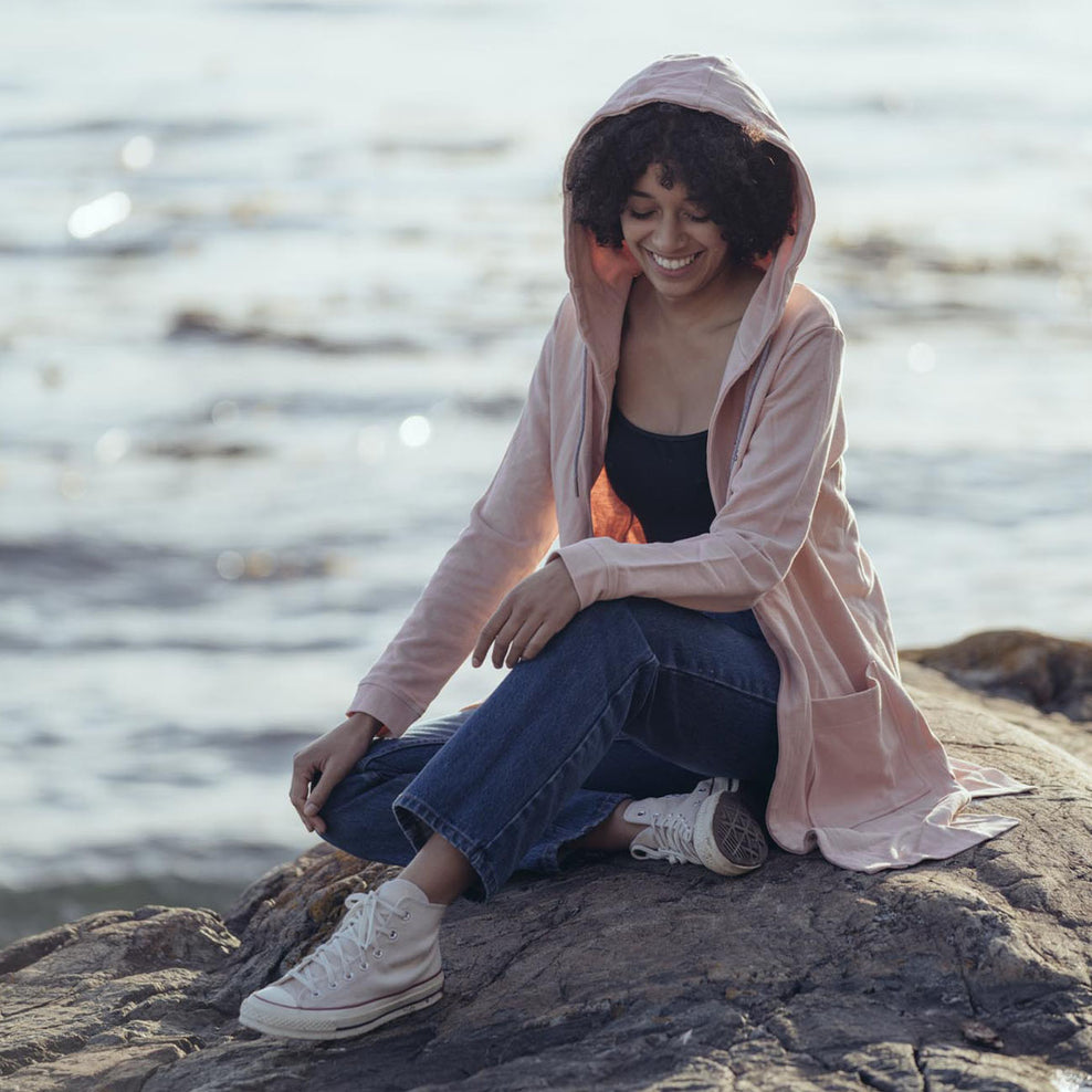 Passenger Kindling Hemp Open Front Hoodie Peachy Pink