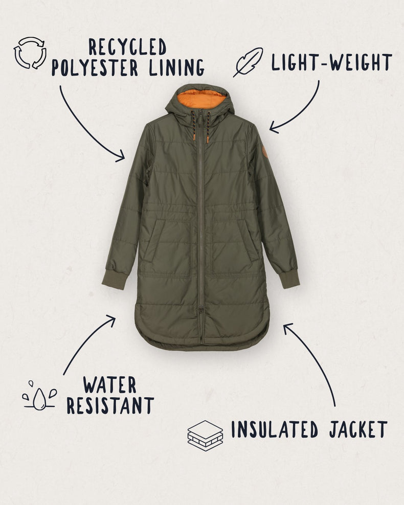 Passenger Flora Long Recycled Insulated Jacket Dusty Olive