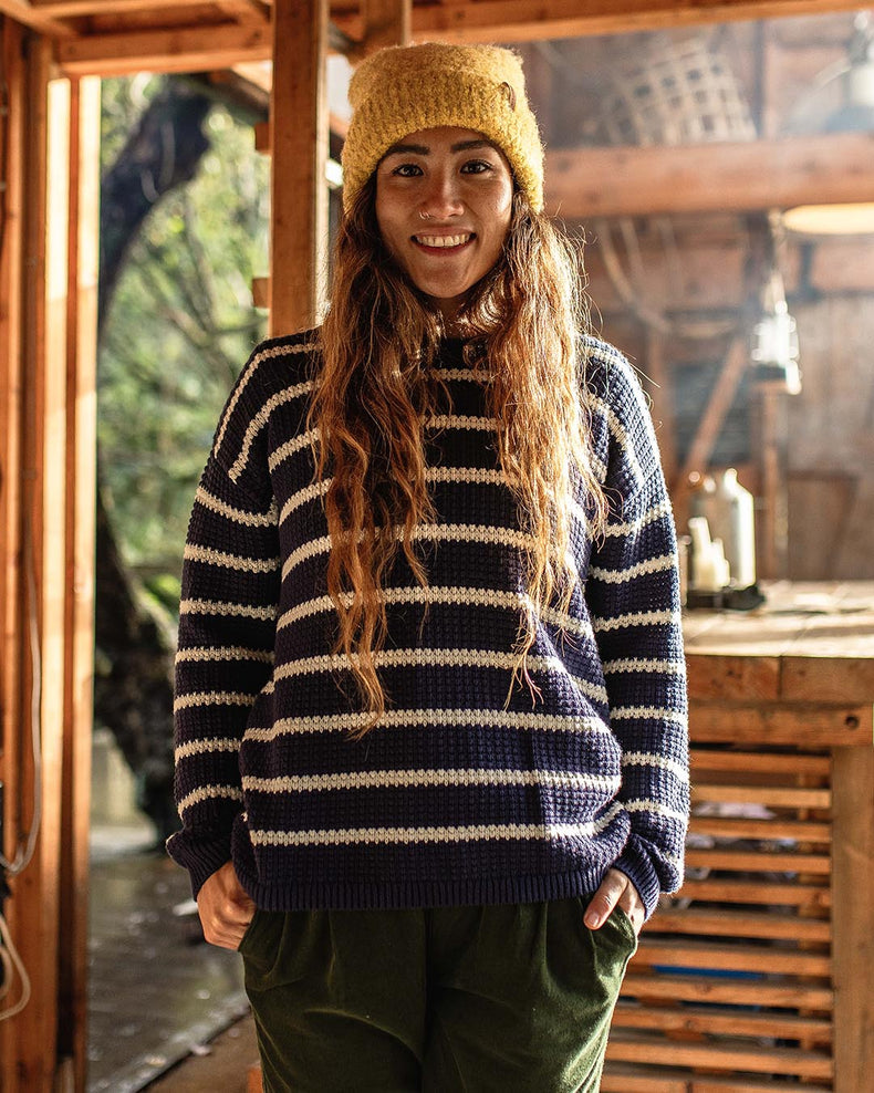 Passenger Lakewood Organic Cotton Knitted Jumper Navy Stripe