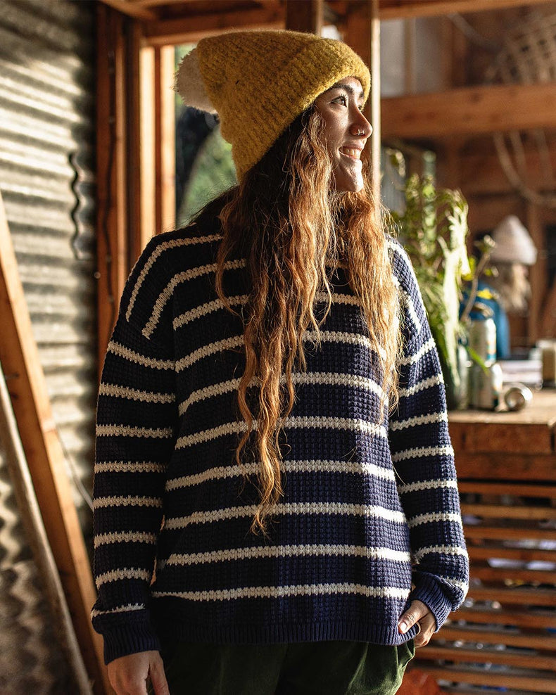 Passenger Lakewood Organic Cotton Knitted Jumper Navy Stripe