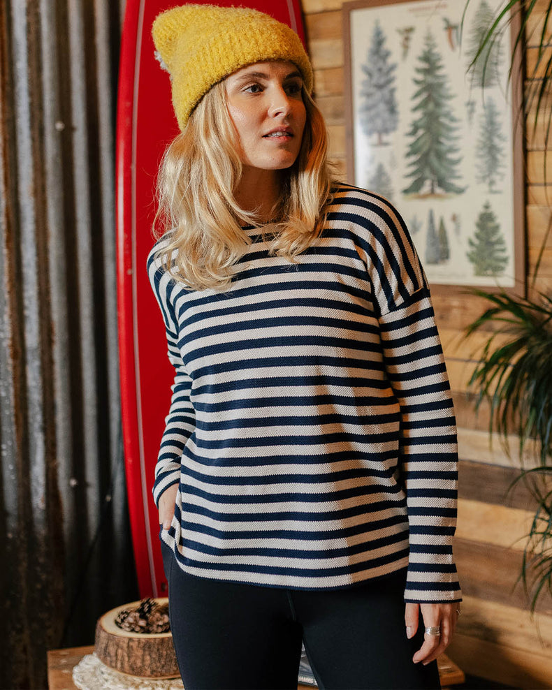 Passenger Panorama Striped Ls T-Shirt Deep Navy