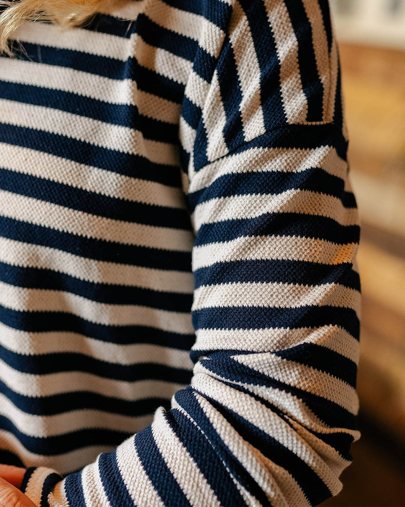 Passenger Panorama Striped Ls T-Shirt Deep Navy