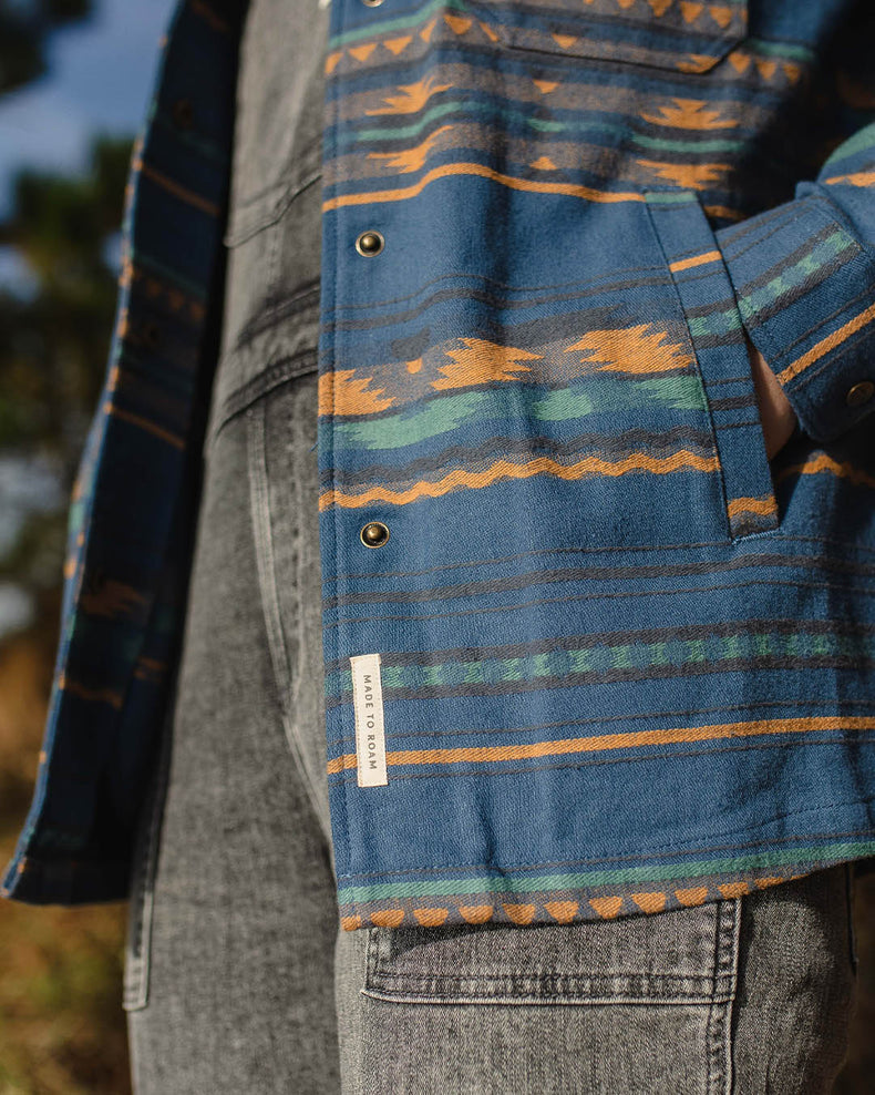 Passenger Ontario Overshirt Dark Denim Geo Pattern