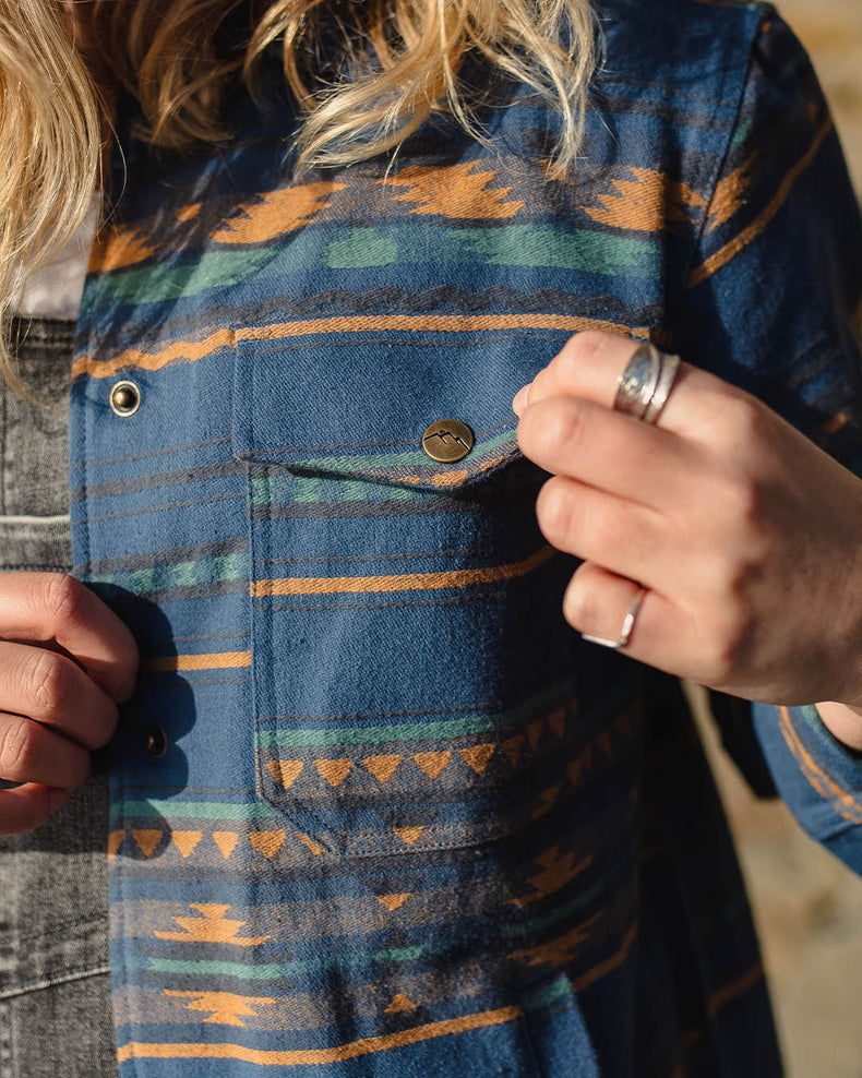 Passenger Ontario Overshirt Dark Denim Geo Pattern