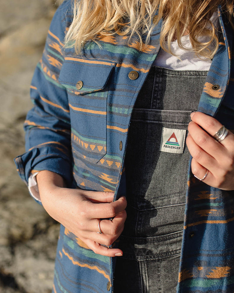 Passenger Ontario Overshirt Dark Denim Geo Pattern