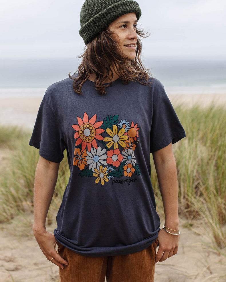 Passenger Floral Bloom Recycled Cotton Oversized T-Shirt Charcoal