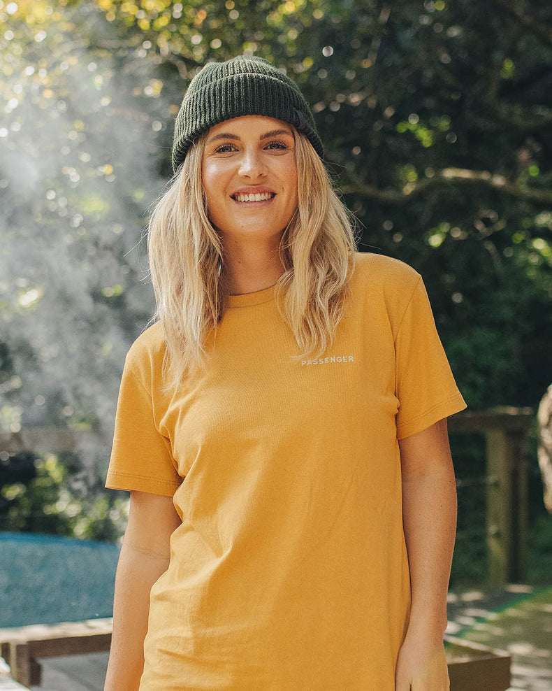 Passenger Embrace The Journey Oversized Recycled Cotton T-Shirt Amber Gold