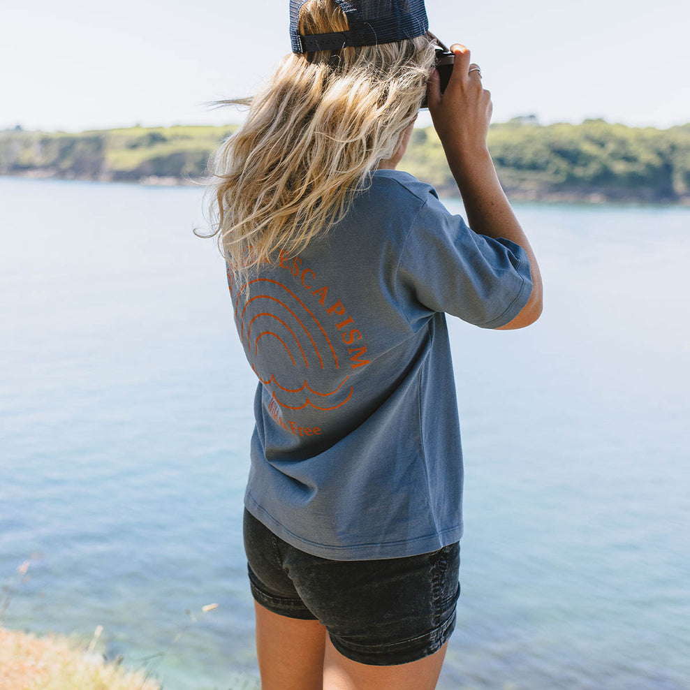 Passenger Rainbow Recycled Cotton T-Shirt Stone Blue