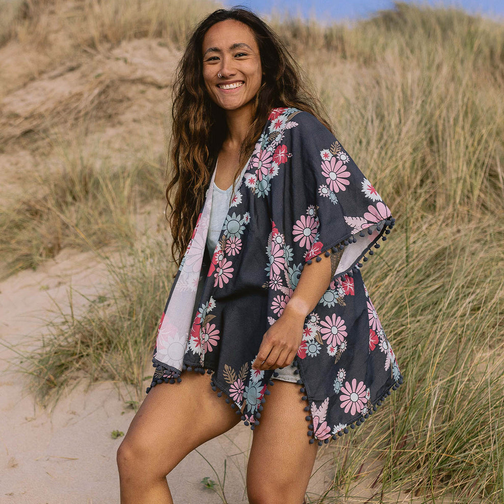 Passenger Brook Shawl Black Flower Burst