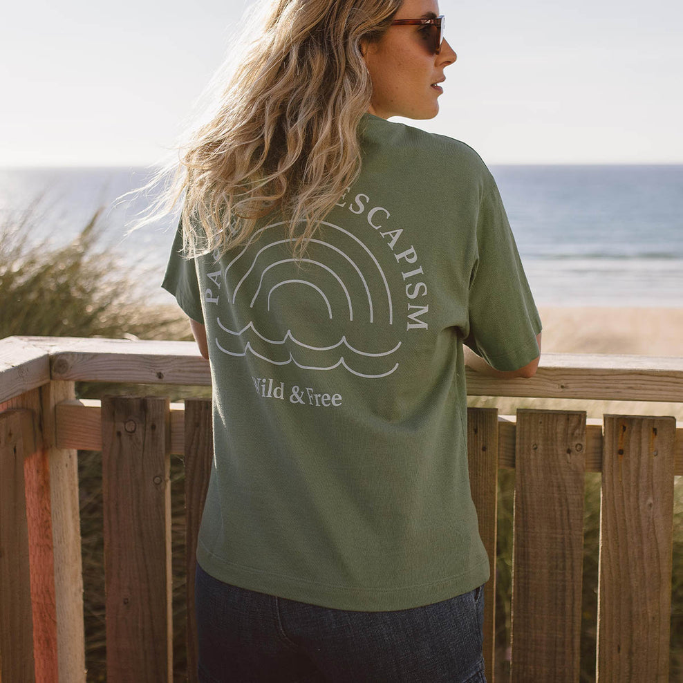 Passenger Rainbow Recycled Cotton T-Shirt Dark Ivy