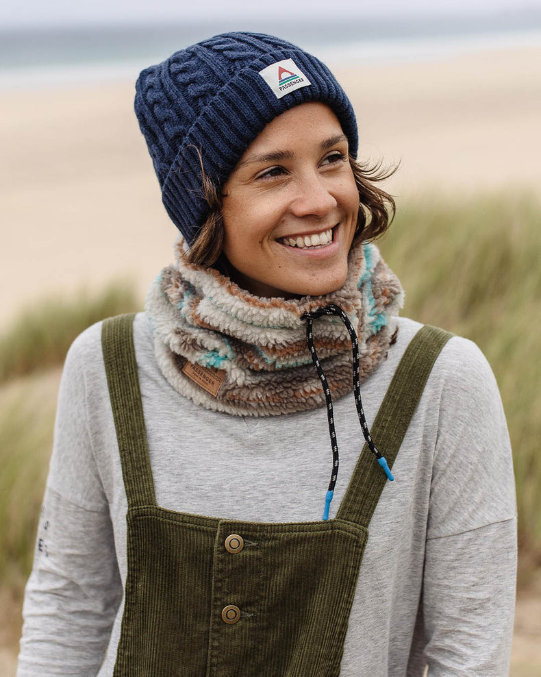 Passenger Mulled Recycled Sherpa Fleece Snood Warm Ivory Geo Pattern