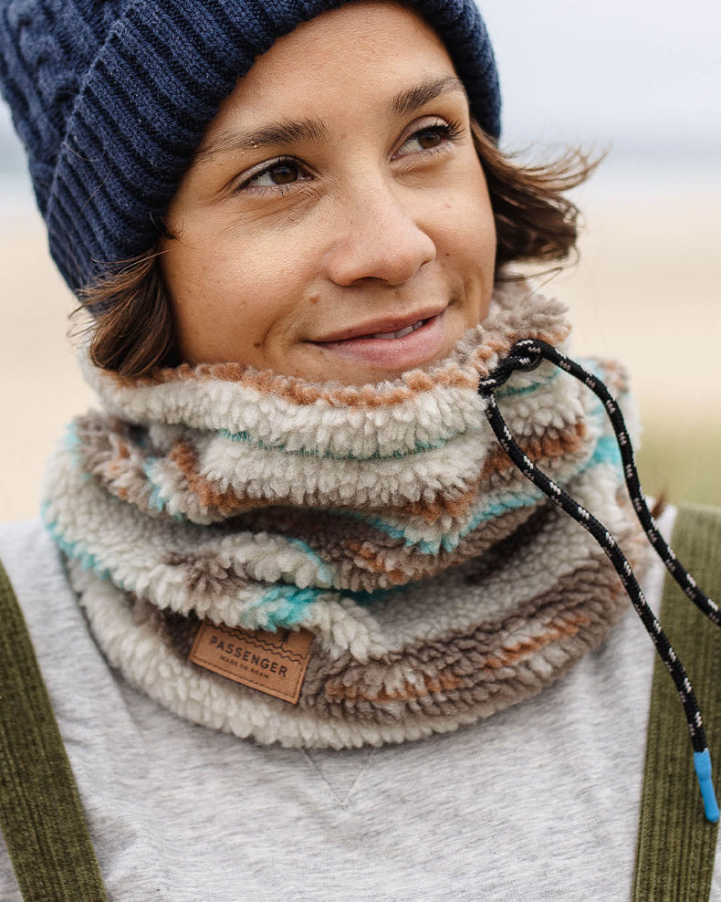 Passenger Mulled Recycled Sherpa Fleece Snood Warm Ivory Geo Pattern