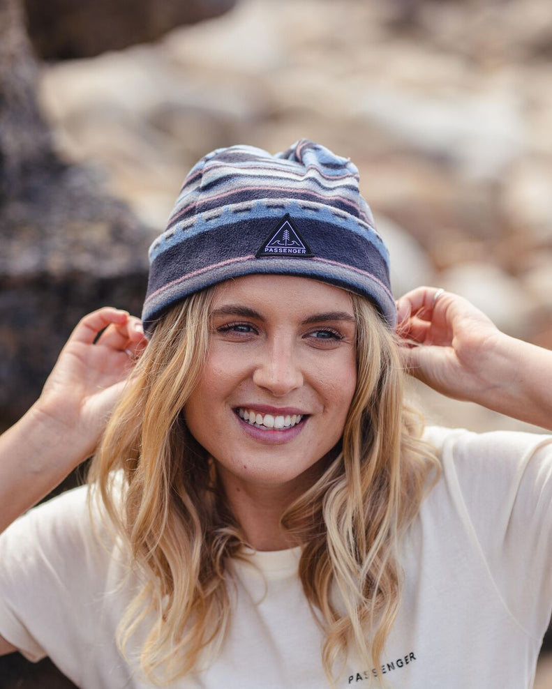 Passenger Wanderer Recycled Polar Beanie Deep Navy Vintage Geo
