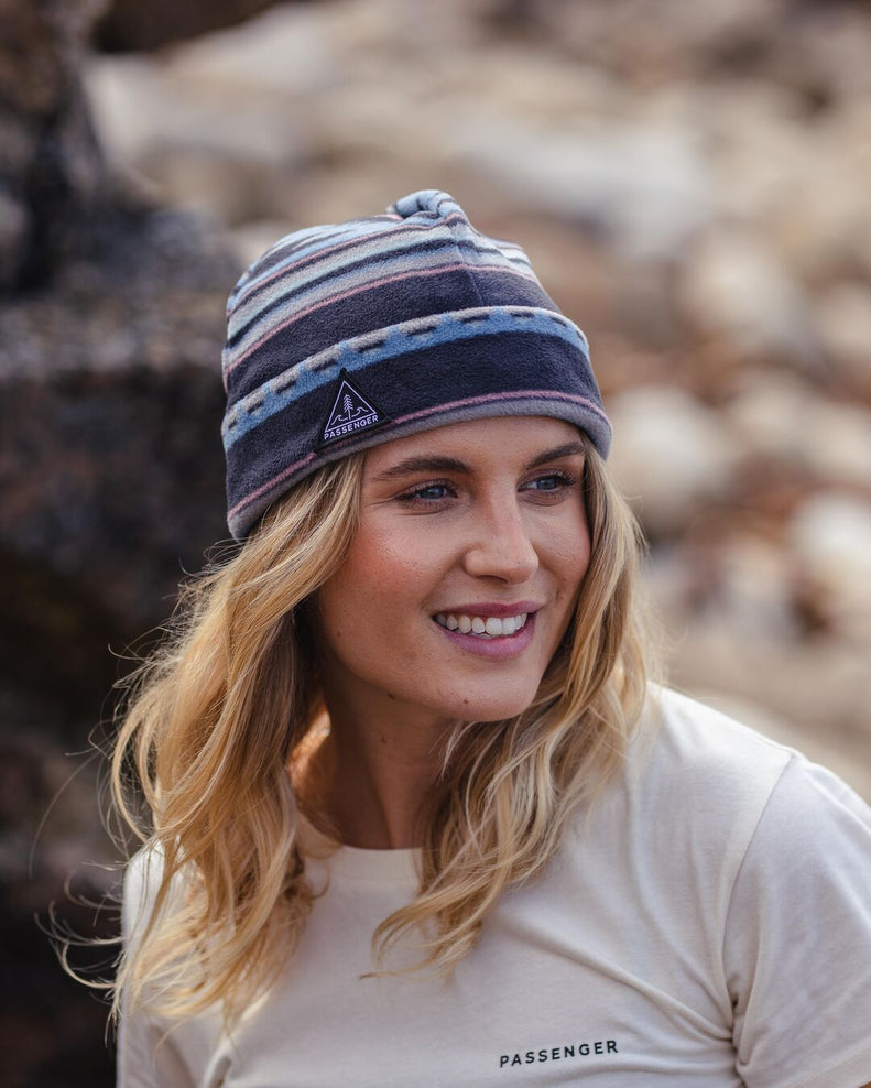 Passenger Wanderer Recycled Polar Beanie Deep Navy Vintage Geo