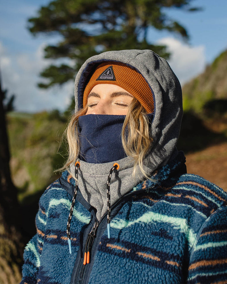 Passenger Snowdrift Recycled Polar Fleece Hood Grey Marl