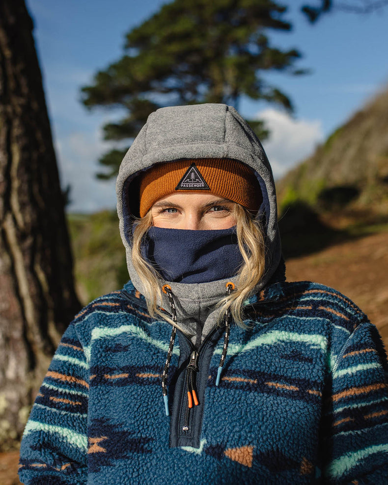 Passenger Snowdrift Recycled Polar Fleece Hood Grey Marl